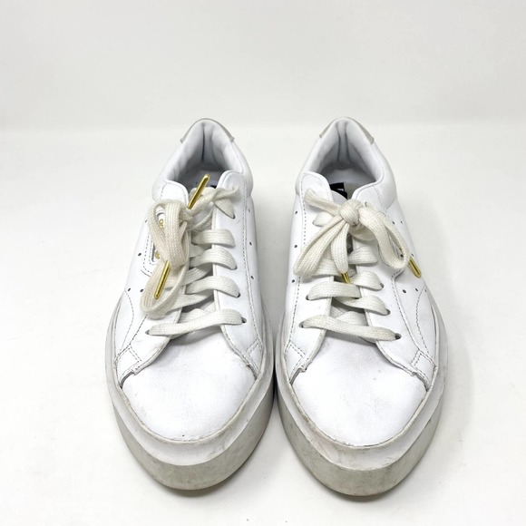 Adidas Originals Sleek Super White Leather Sneakers Size 6 - Picture 2 of 7